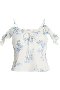 Quiz Day Tops|Crop Tops>White Floral Tie Front Top