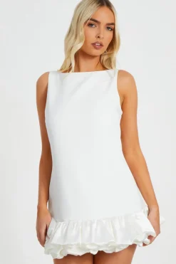 Quiz Day At The Races|Christening Guest>White Frill Hem Mini Dress