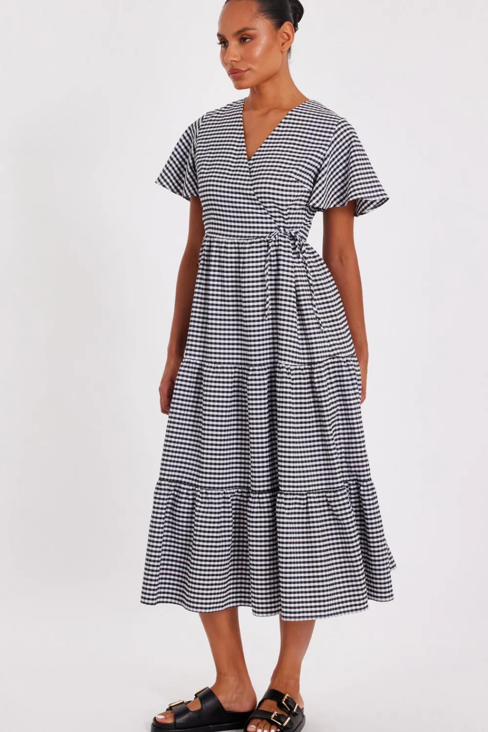 Quiz Summer Clothes|Holiday>White Gingham Midaxi Dress