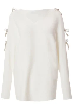 Quiz Knitwear|Jumpers>White Knitted Diamante Bow Jumper