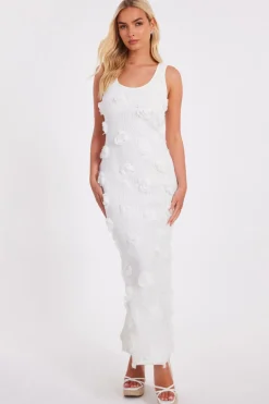 Quiz Day At The Races|Christening Guest>White Knitted Floral Midaxi Dress