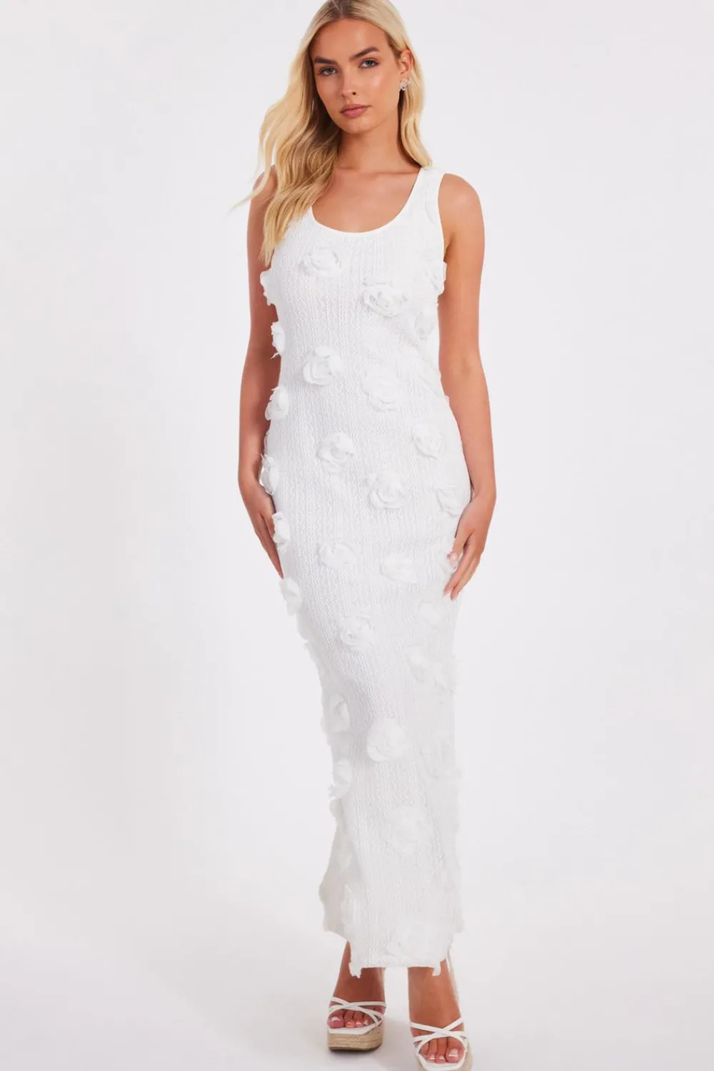 Quiz Day At The Races|Christening Guest>White Knitted Floral Midaxi Dress