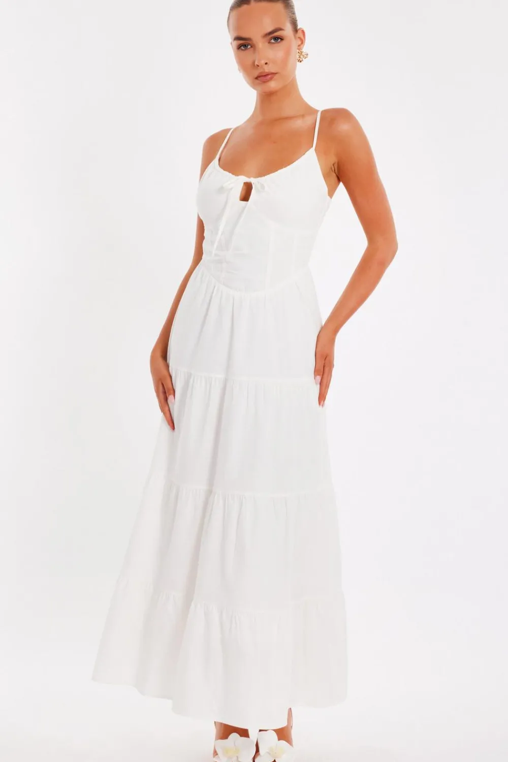 Quiz Summer Clothes|Holiday>White Linen Corset Maxi Dress