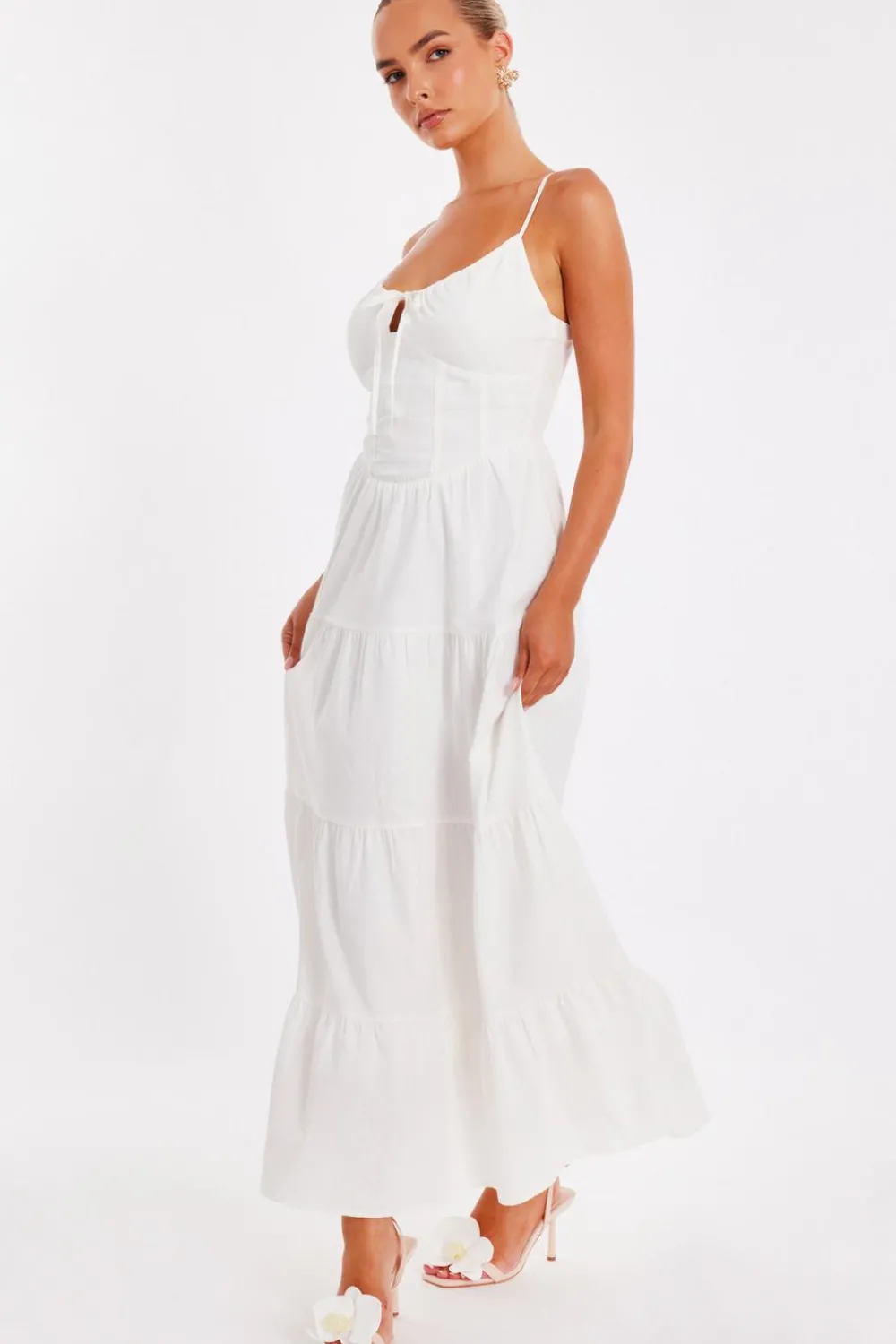 Quiz Summer Clothes|Holiday>White Linen Corset Maxi Dress