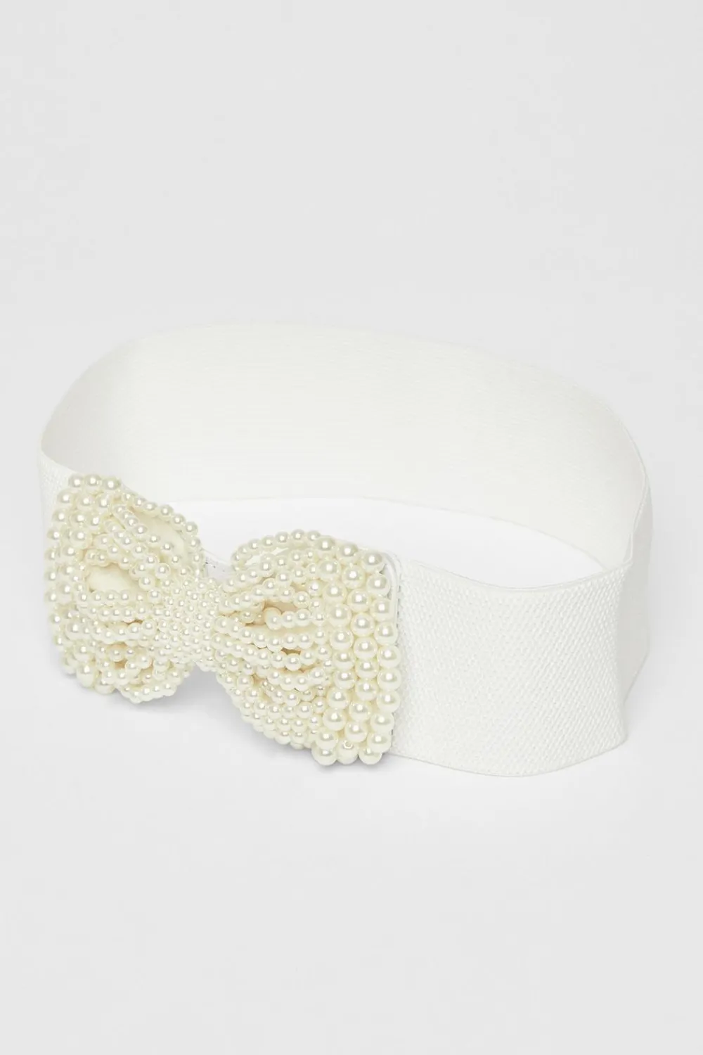Quiz Wedding Accessories|Belts>White Pearl Bow Stretch Belt