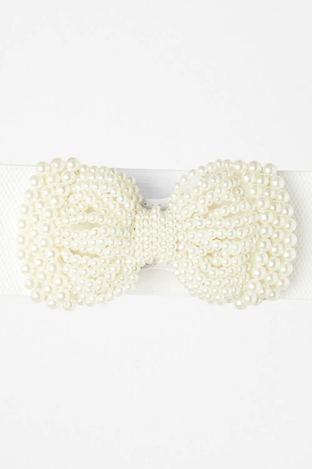 Quiz Wedding Accessories|Belts>White Pearl Bow Stretch Belt