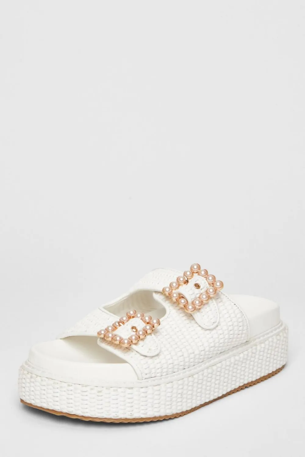 Quiz Sandals|Holiday Shoes>Pearl Buckle Flatform