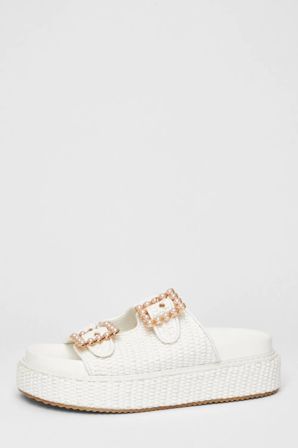 Quiz Sandals|Holiday Shoes>Pearl Buckle Flatform