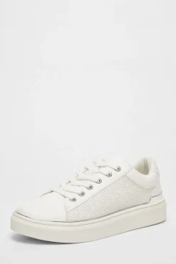 Quiz Sandals|Flats>White Pearl Embellished Trainers