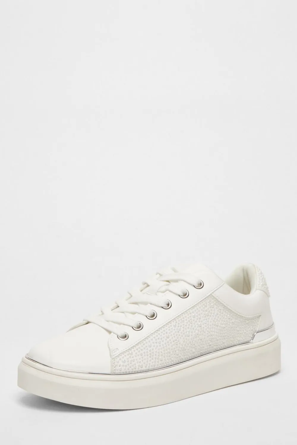 Quiz Sandals|Flats>White Pearl Embellished Trainers
