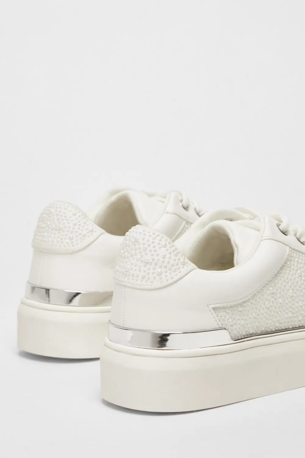 Quiz Sandals|Flats>White Pearl Embellished Trainers