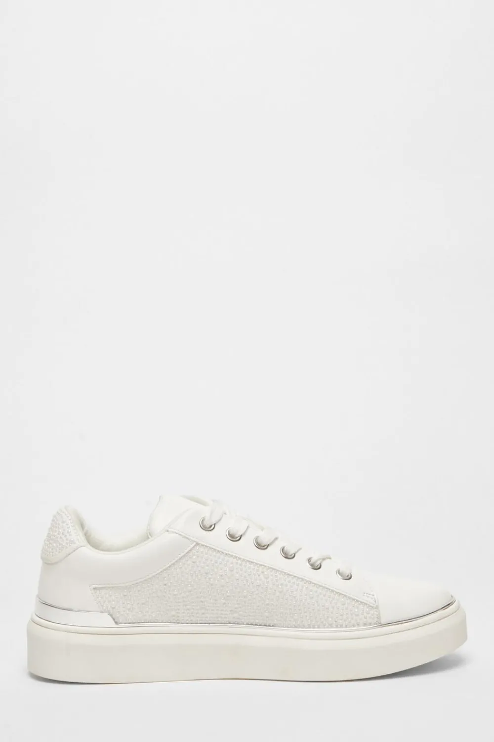 Quiz Sandals|Flats>White Pearl Embellished Trainers