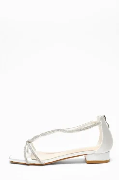 Quiz Wide Fit|Sandals>Satin Diamante T-Strap Flat Sandals