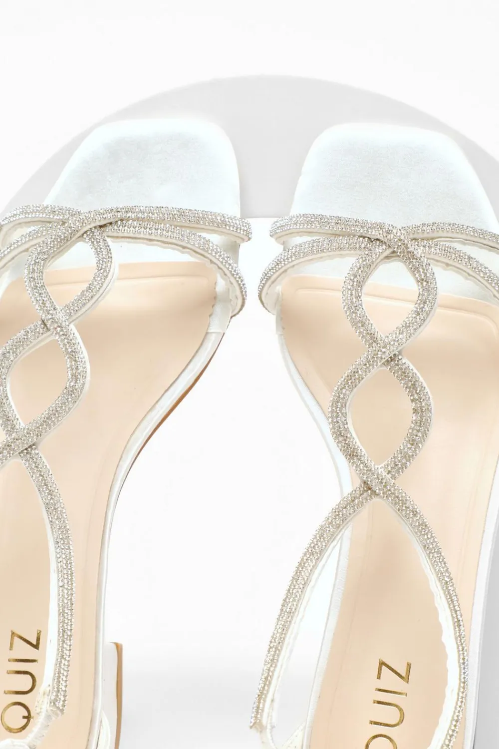 Quiz Wide Fit|Sandals>Satin Diamante T-Strap Flat Sandals