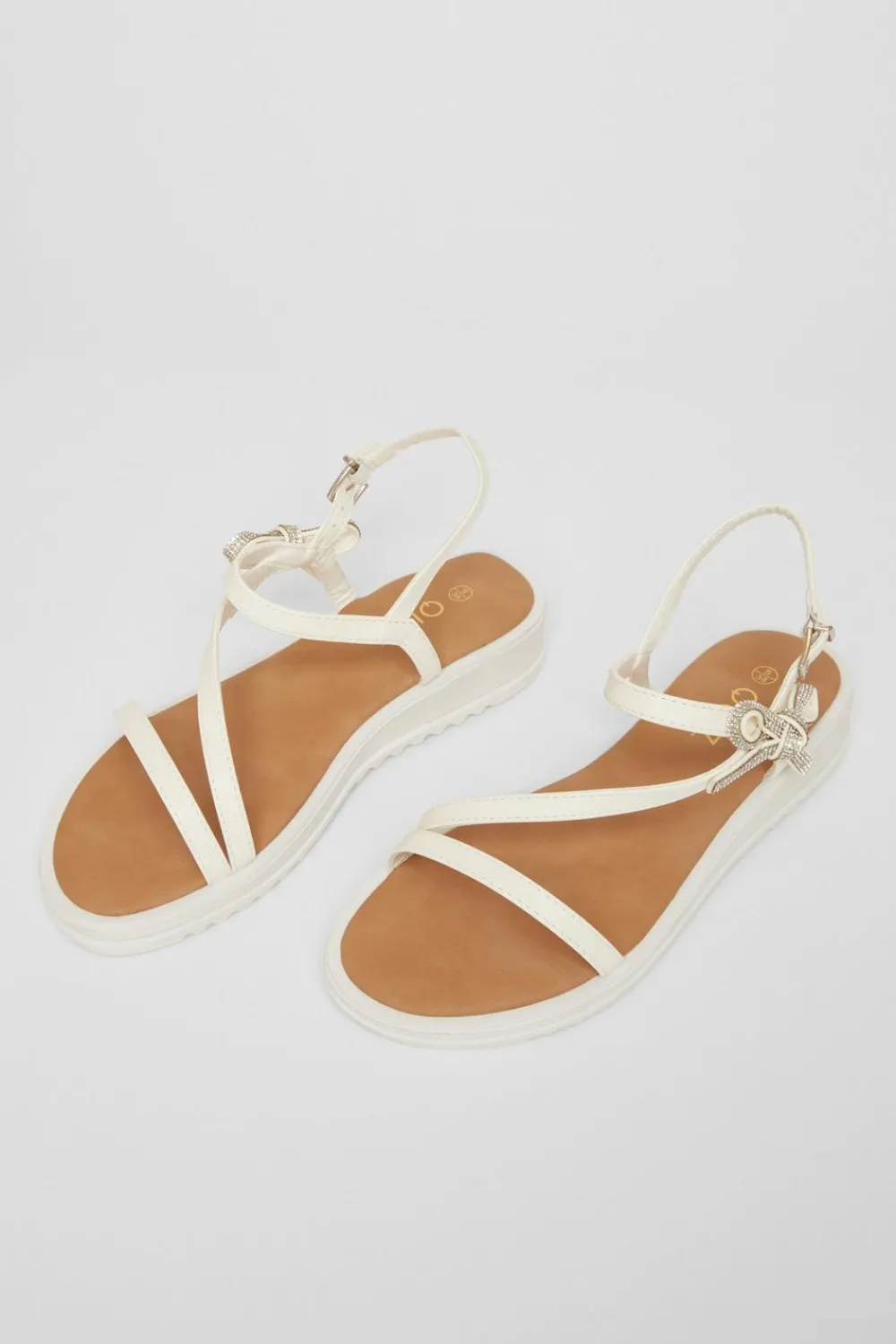Quiz Sandals|Holiday Shoes>White Strappy Bow Detail Sandal