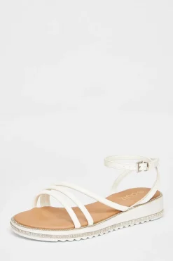 Quiz Sandals|Holiday Shoes>White Strappy Flat Sandals