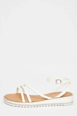 Quiz Sandals|Holiday Shoes>White Strappy Flat Sandals