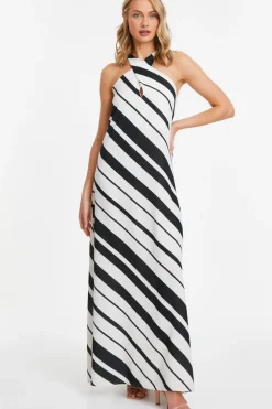 Quiz Holiday|White Dresses>White Stripe Halter Maxi Dress