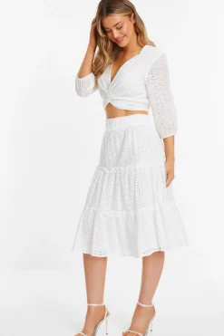 Quiz Skirts|Summer Clothes>White Tiered Midi Skirt
