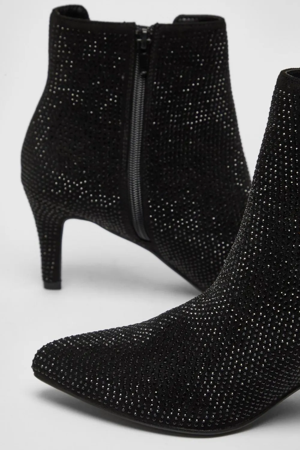 Quiz Wide Fit|Boots>Wide Fit Black Diamante Ankle Boots