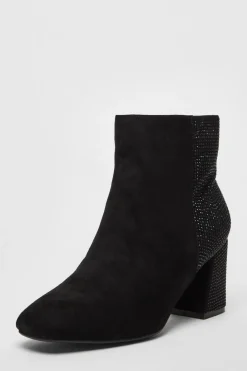 Quiz Wide Fit|Boots>Wide Fit Black Diamante Ankle Boots