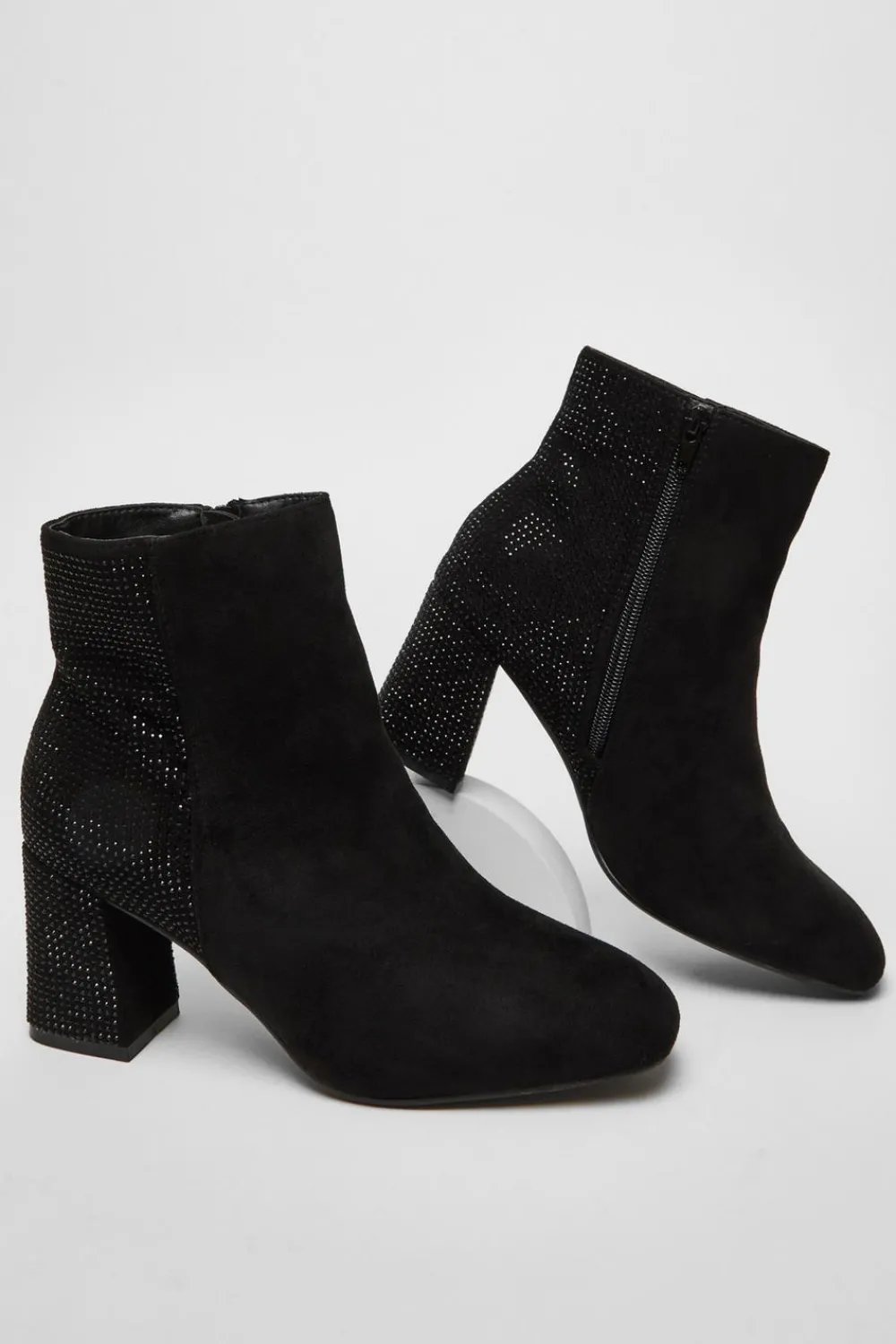 Quiz Wide Fit|Boots>Wide Fit Black Diamante Ankle Boots