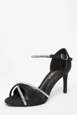 Quiz Wide Fit|Sandals>Wide Fit Black Diamante Heels