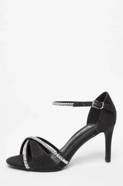 Quiz Wide Fit|Sandals>Wide Fit Black Diamante Heels
