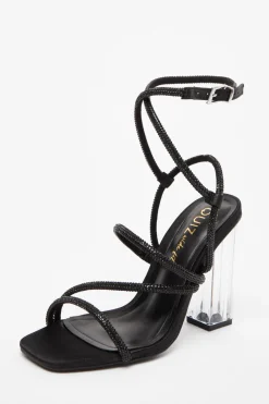 Quiz Wide Fit|Sandals>Wide Fit Black Diamante Heeled Sandals
