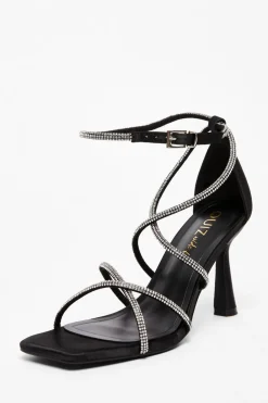 Quiz Wide Fit|Sandals>Wide Fit Black Diamante Heels