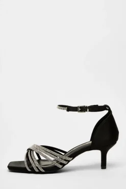 Quiz Wide Fit|Sandals>Wide Fit Black Diamante Short Heels