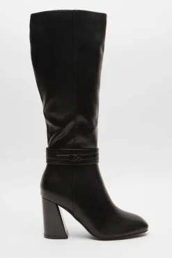 Quiz Wide Fit|Boots>Wide Fit Black Faux Leather Knee High Boots