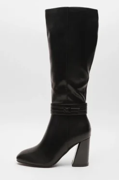 Quiz Wide Fit|Boots>Wide Fit Black Faux Leather Knee High Boots