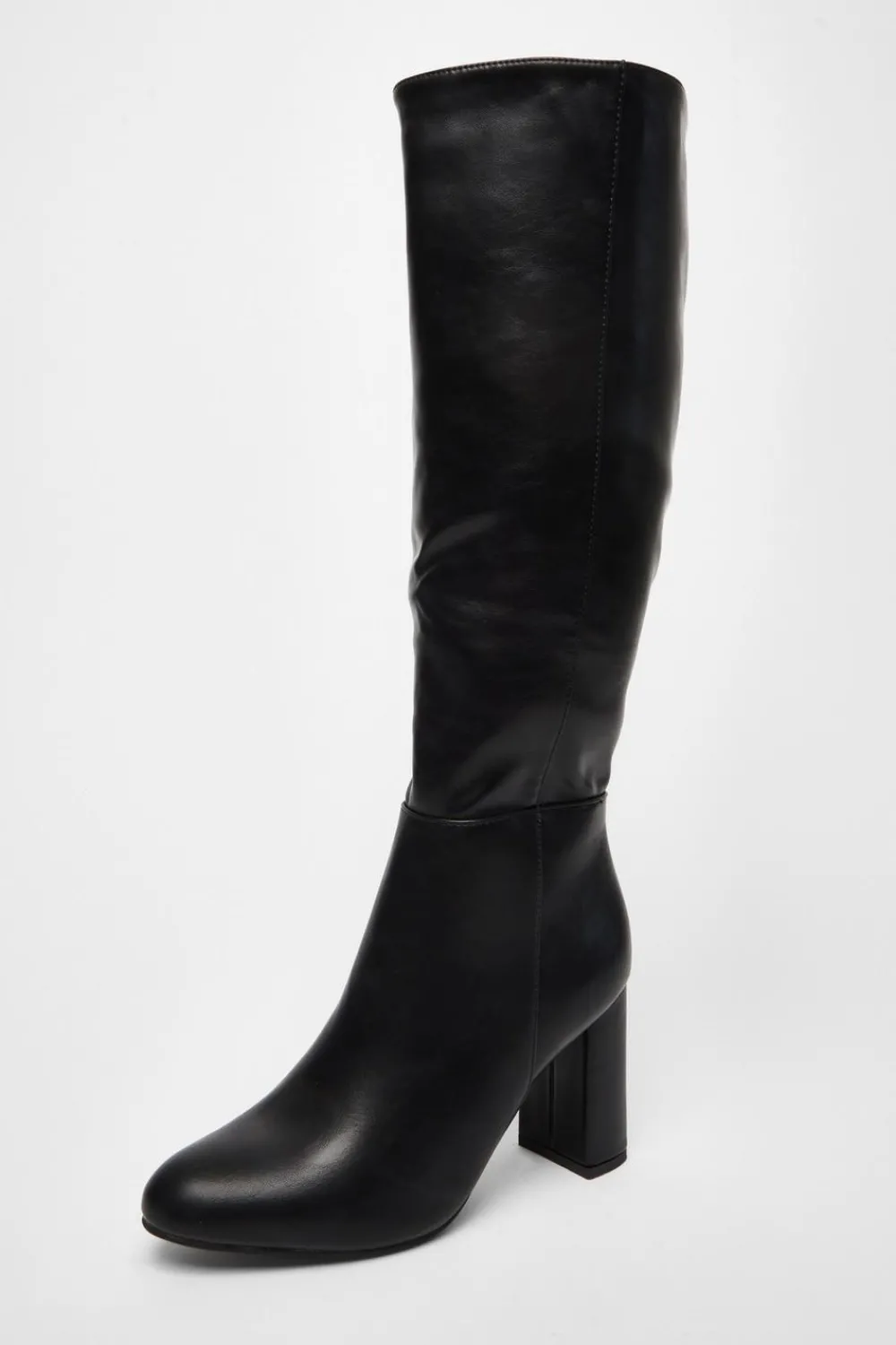 Quiz Wide Fit|Boots>Wide Fit Black Faux Leather Knee High Boots