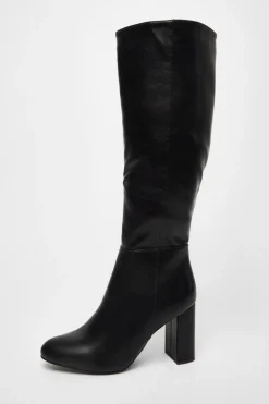 Quiz Wide Fit|Boots>Wide Fit Black Faux Leather Knee High Boots
