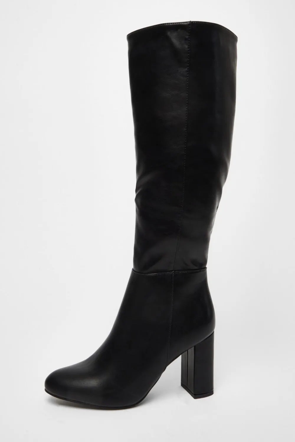 Quiz Wide Fit|Boots>Wide Fit Black Faux Leather Knee High Boots