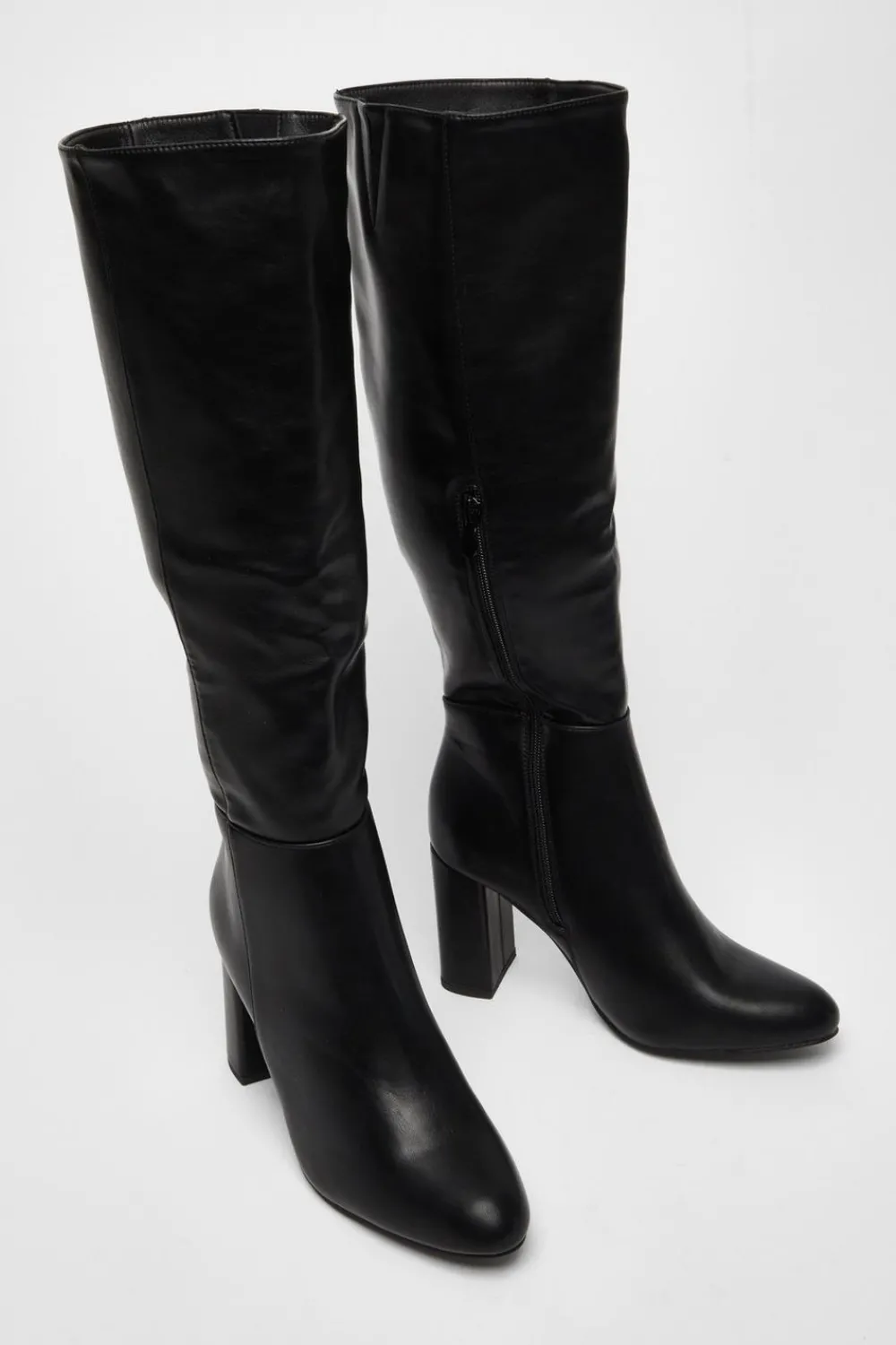 Quiz Wide Fit|Boots>Wide Fit Black Faux Leather Knee High Boots