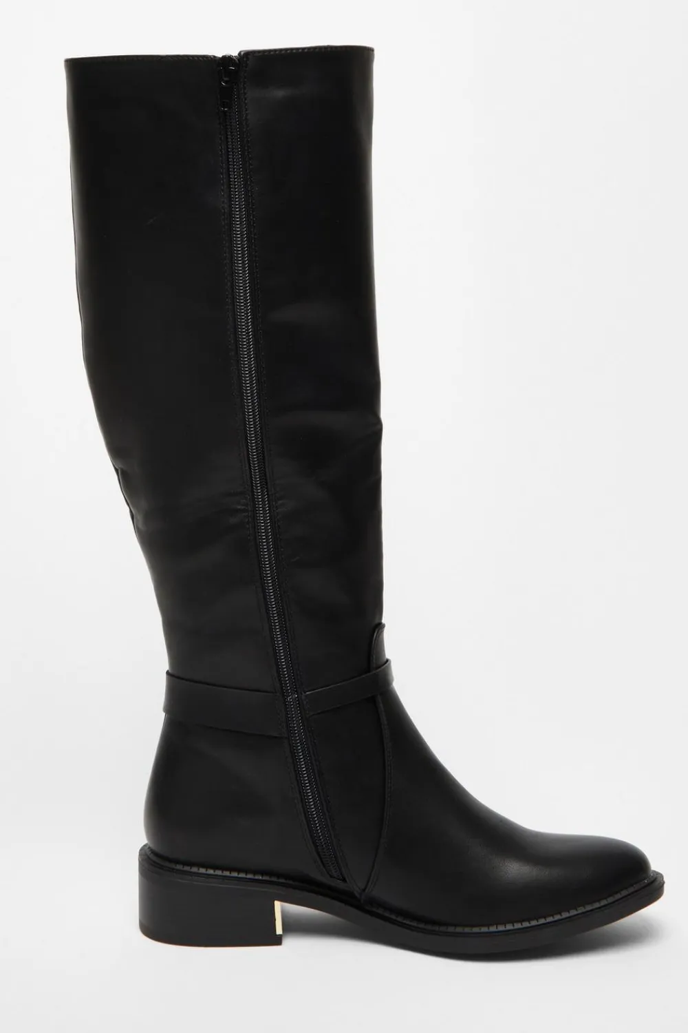 Quiz Wide Fit|Boots>Wide Fit Black Faux Leather Knee High Flat Boots