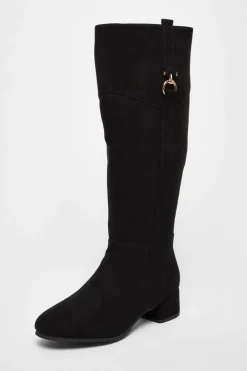 Quiz Wide Fit|Boots>Wide Fit Black Faux Suede Boots