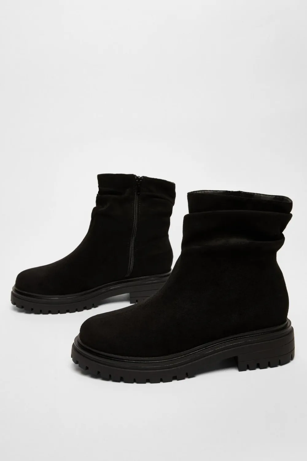 Quiz Wide Fit|Flats>Wide Fit Black Faux Suede Ankle Boots