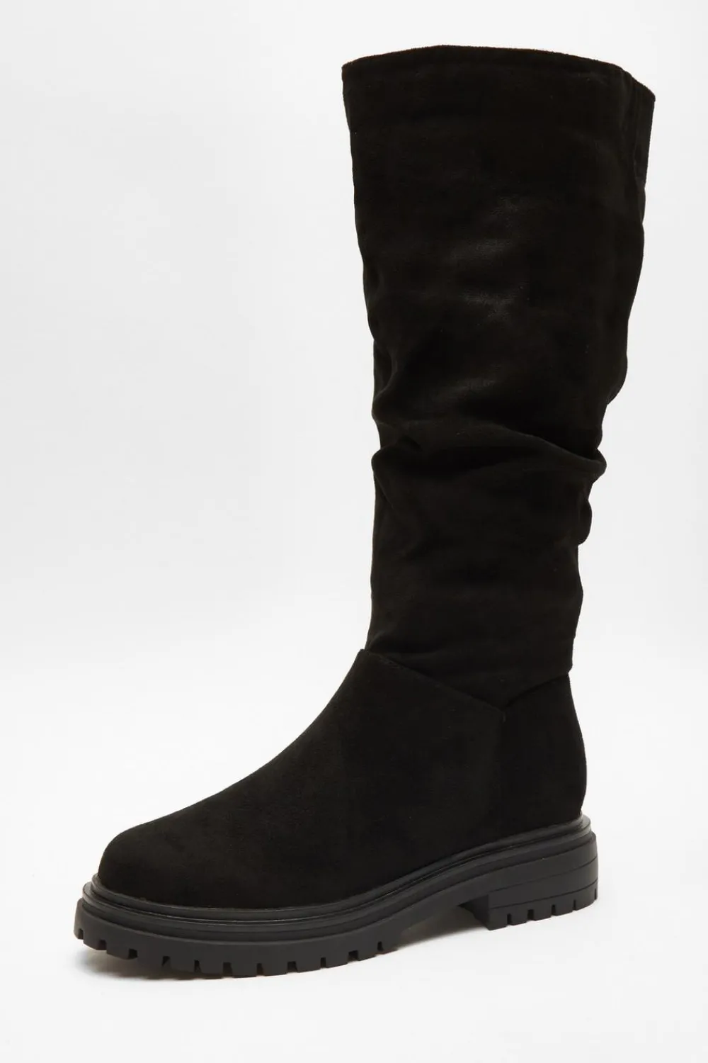 Quiz Wide Fit|Boots>Wide Fit Black Knee High Faux Suede Boots