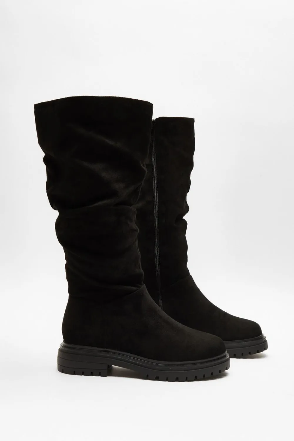 Quiz Wide Fit|Boots>Wide Fit Black Knee High Faux Suede Boots