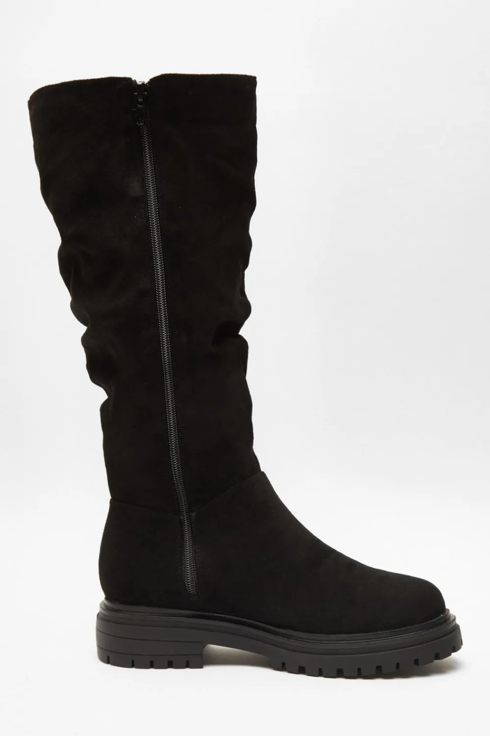 Quiz Wide Fit|Boots>Wide Fit Black Knee High Faux Suede Boots