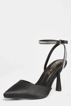 Quiz Wide Fit|Heels>Wide Fit Black Satin Court Heels