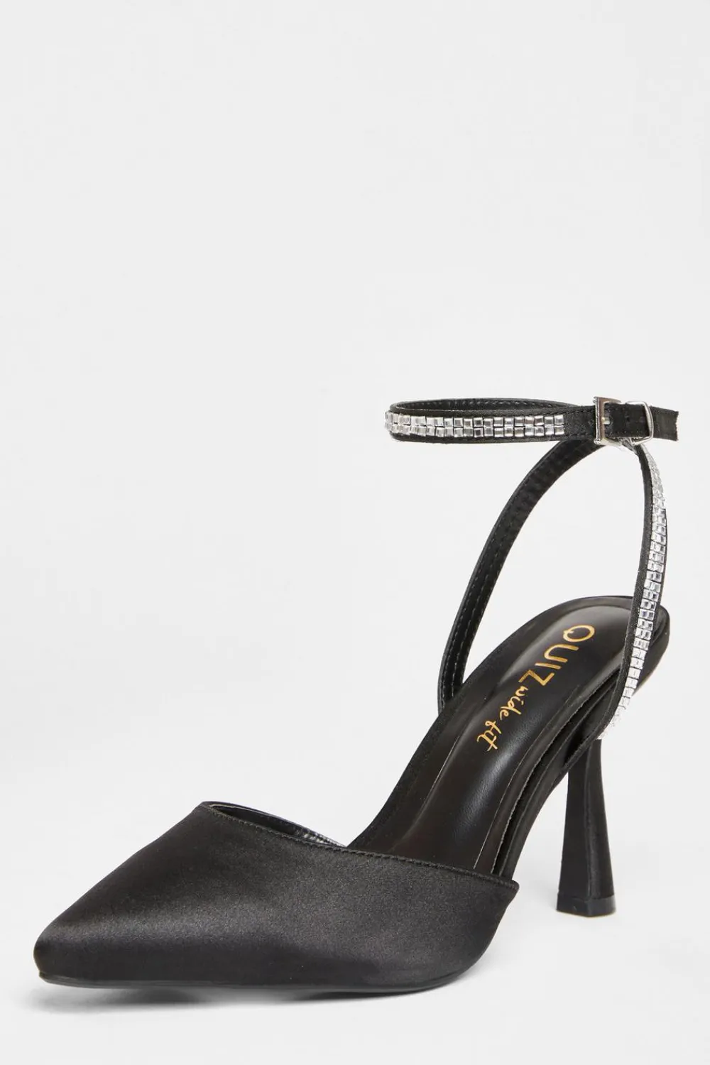 Quiz Wide Fit|Heels>Wide Fit Black Satin Court Heels
