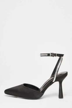 Quiz Wide Fit|Heels>Wide Fit Black Satin Court Heels