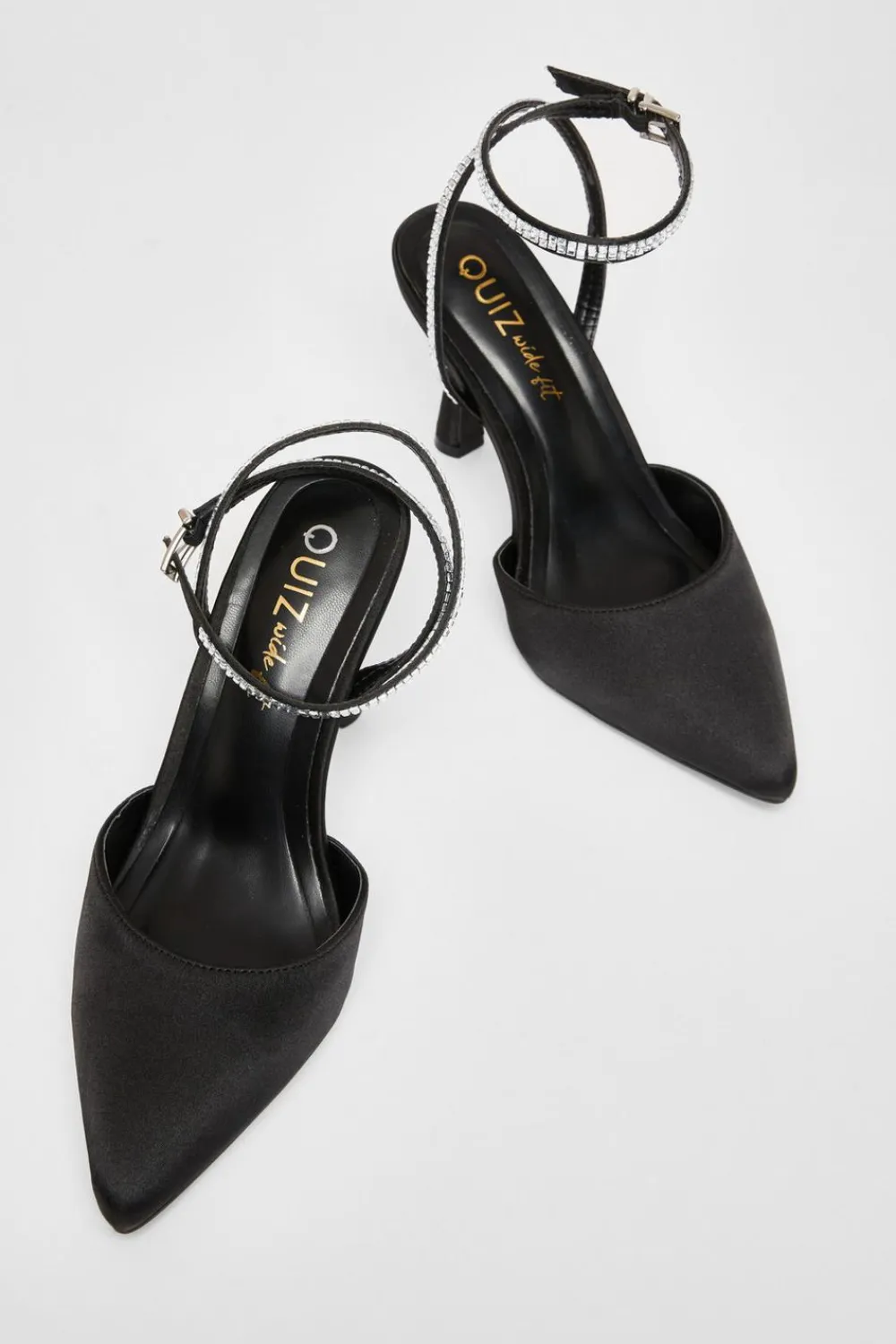 Quiz Wide Fit|Heels>Wide Fit Black Satin Court Heels