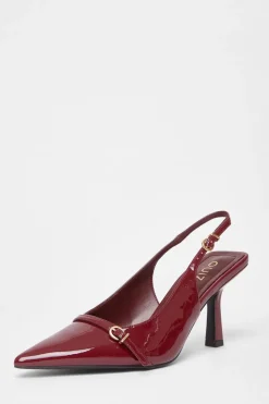 Quiz Wide Fit|Occasion Shoes>Wide Fit Dark Red Slingback Court Heels