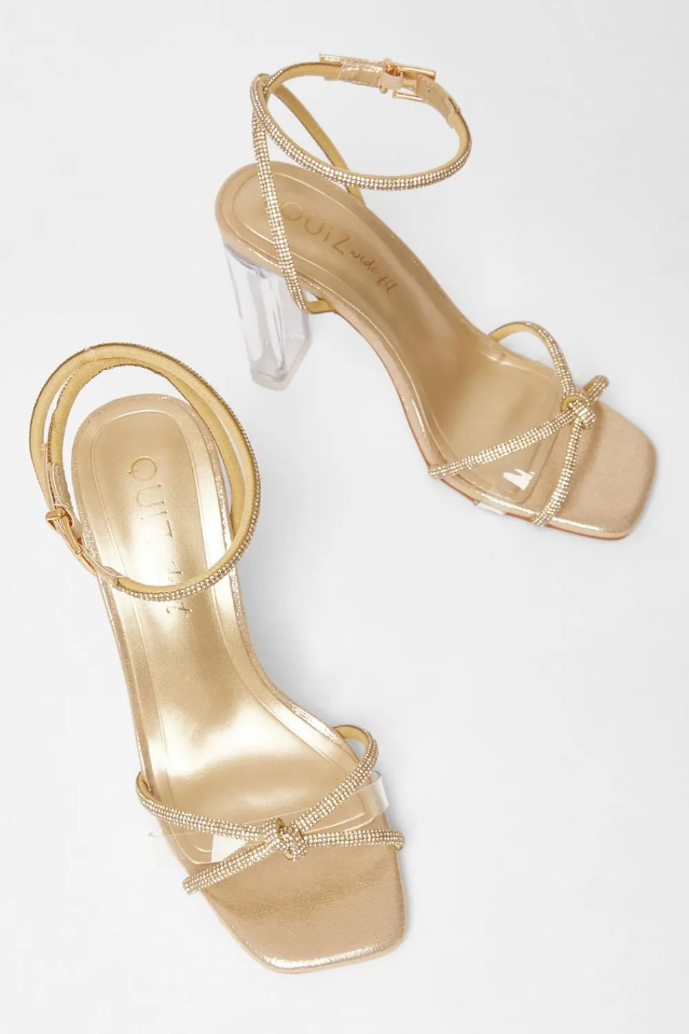 Quiz Wide Fit|Occasion Shoes>Wide Fit Diamante Clear Block Heels