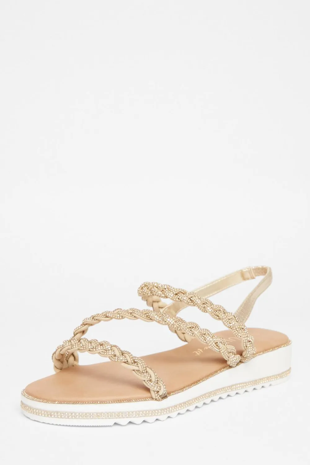Quiz Wide Fit|Sandals>Wide Fit Diamante Flat Sandals